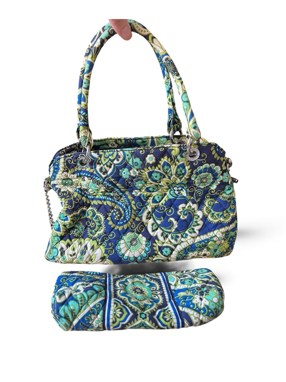 Vera Bradley Shoulder Bag & Pouch Retired Pattern “Rhythm & Blues” Y2K Cottage